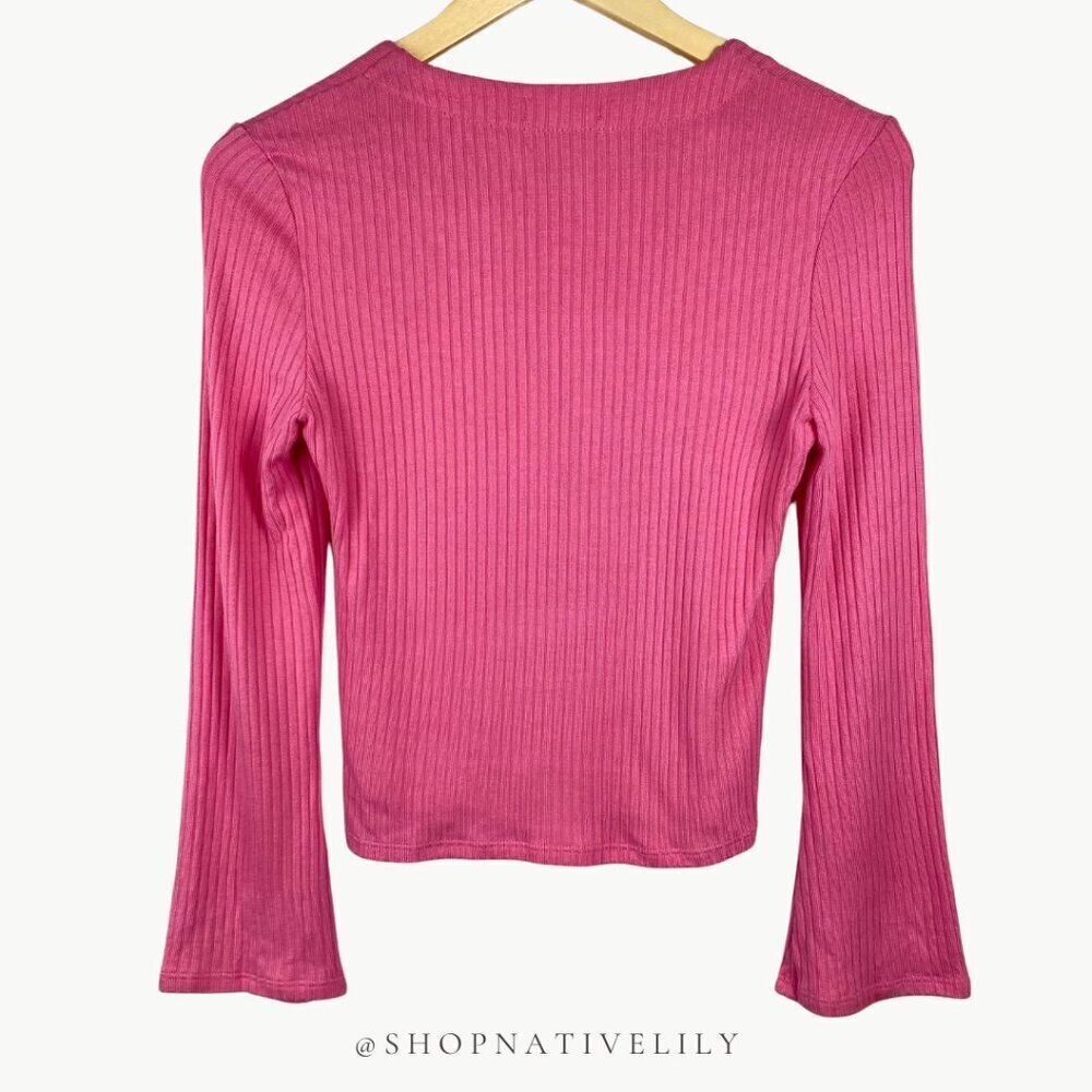Reformation Pink Ribbed Button-Front Crop Top - Picture 9 of 12